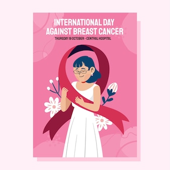 Desenho dia internacional plano contra modelo de pôster vertical de câncer de mama