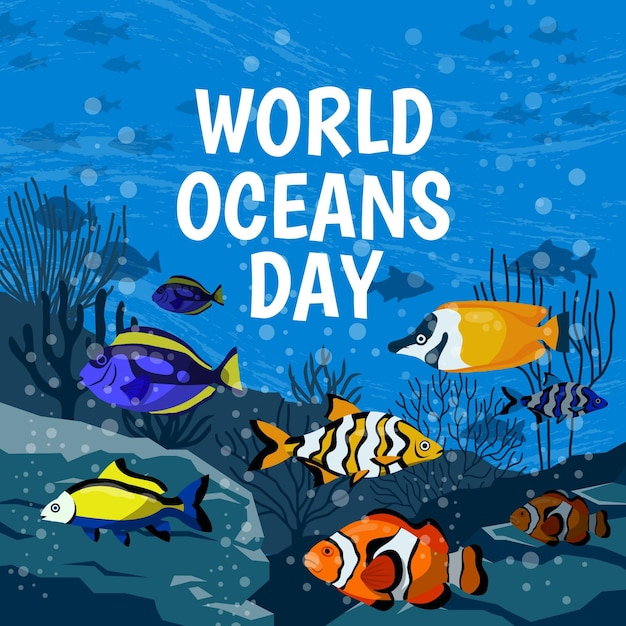 Desenho do tema de ilustração do dia mundial dos oceanos