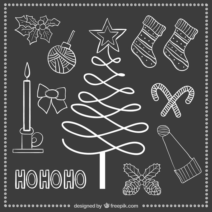 Vetor grátis desenho elementos do natal no quadro-negro
