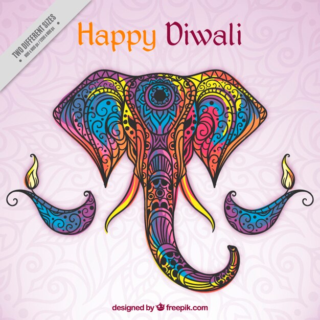Vetor grátis desenho fundo colorido elefante ornamental do diwali feliz