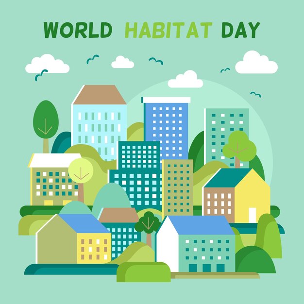 Desenho ilustrado do Dia Mundial do Habitat
