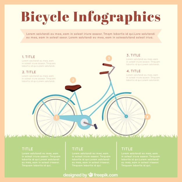 Desenho infográfico do vintage com bicicleta e grama