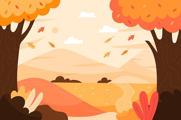 Vetor grátis desenho paisagem de outono com folhas