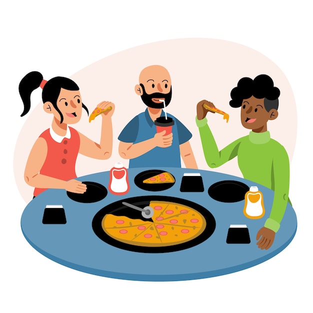 Desenho plano desenhado à mão de pessoas comendo ilustração