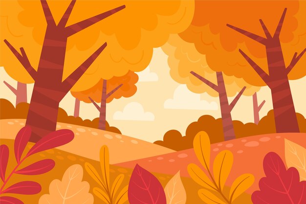 Desenho plano desenhado à mão paisagem de outono
