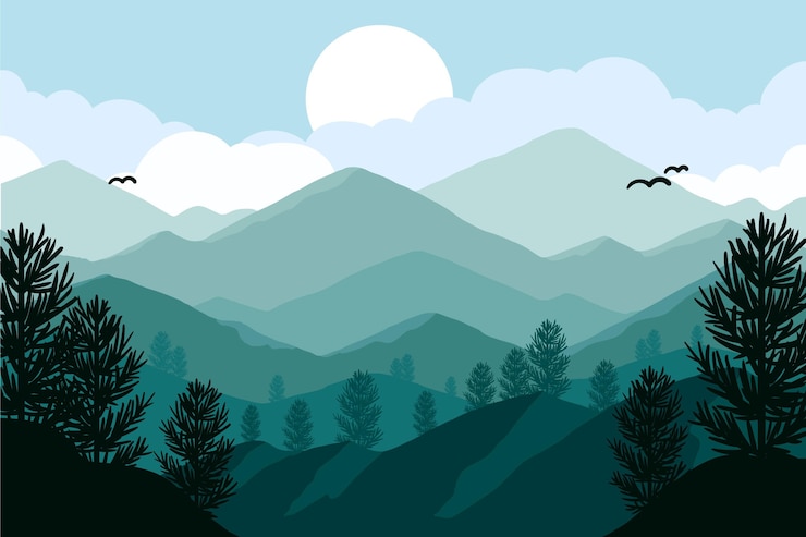 Vetor grátis desenho plano desenhado à mão paisagem montanhosa