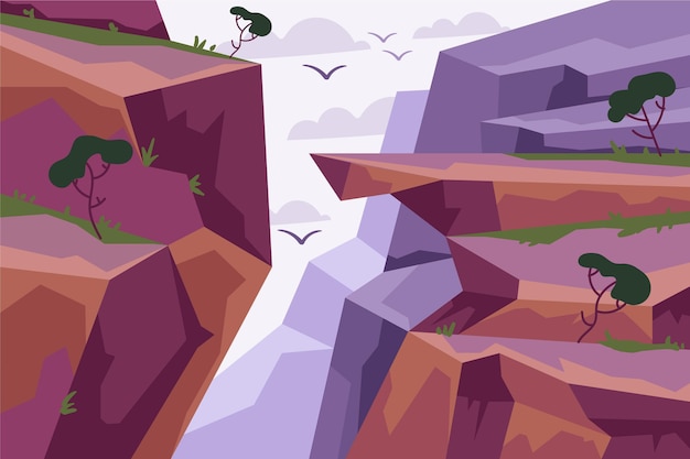 Desenho plano desenhado à mão paisagem montanhosa