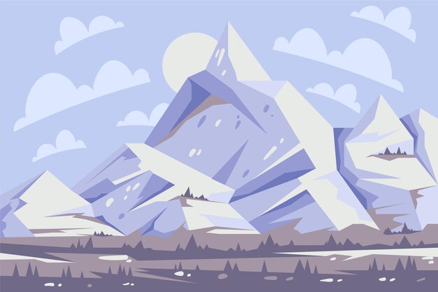 Desenho plano desenhado à mão paisagem montanhosa