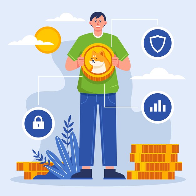Desenho plano ilustração criativa de dogecoin