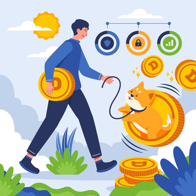 Desenho plano ilustração criativa de dogecoin