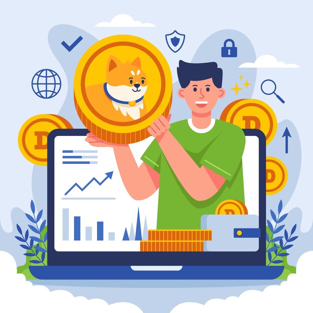 Desenho plano ilustração criativa de dogecoin