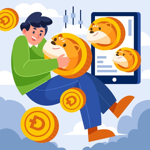 Desenho plano ilustração criativa de dogecoin