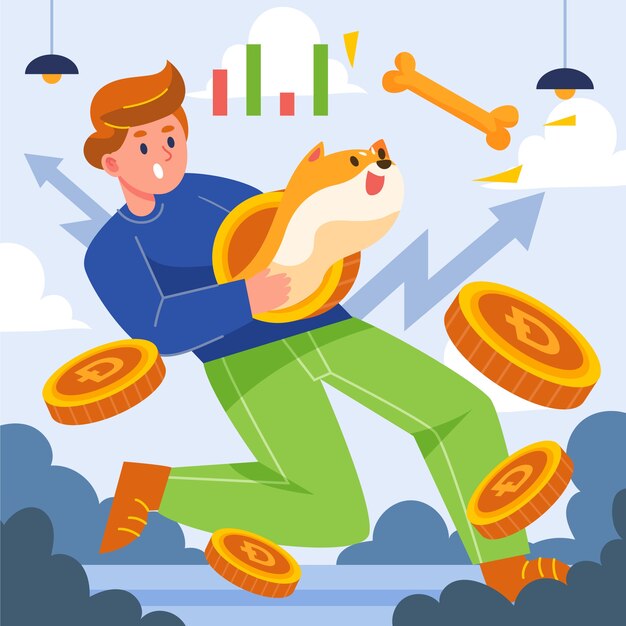 Desenho plano ilustração criativa de dogecoin
