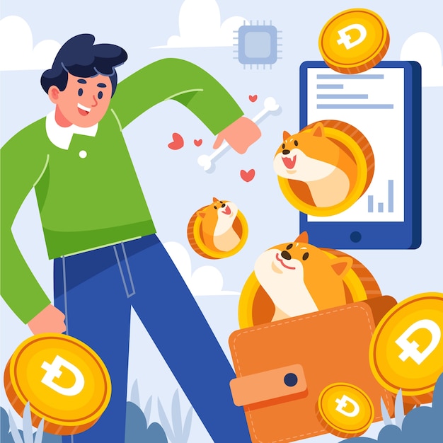 Desenho plano ilustração criativa de dogecoin