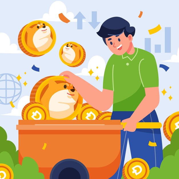 Desenho plano ilustração criativa de dogecoin