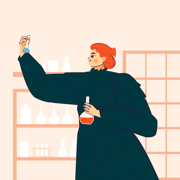 Desenho plano ilustração de marie curie
