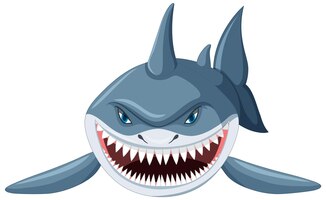 Vetor grátis desenhos animados agressivos do grande tubarão branco