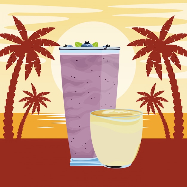 Vetor grátis desenhos animados de bebida tropical smoothie de frutas