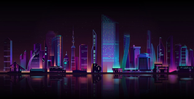 Desenhos animados de néon do fundo da noite da metrópole