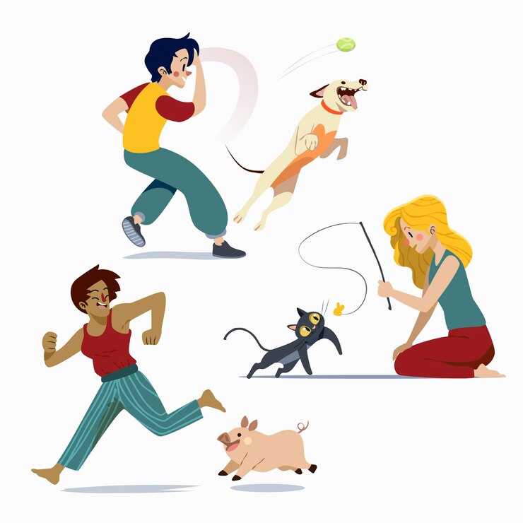 Vetor grátis desenhos animados de pessoas com animais de estimação