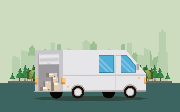 Vetor grátis desenhos animados de van de entrega de veículo de transporte