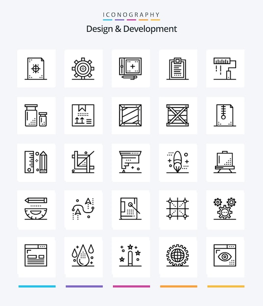 Vetor grátis desenvolvimento de design criativo 25 pacote de ícones outline, como desenvolvimento de programação de engrenagem de codificação de entrega