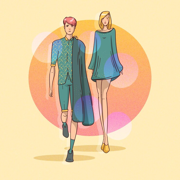 Vetor grátis desfile de moda desenhado à mão