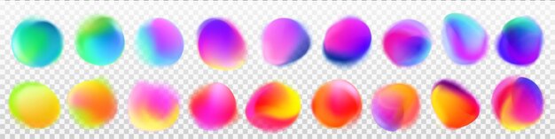 Desfoque de gradiente radial abstrato luz neon roxa Círculo abstrato azul amarelo e vermelho rótulo de ponto de vetor cibernético Brilho redondo elemento de cor suave isolado definido para manchete Mancha holográfica futurista