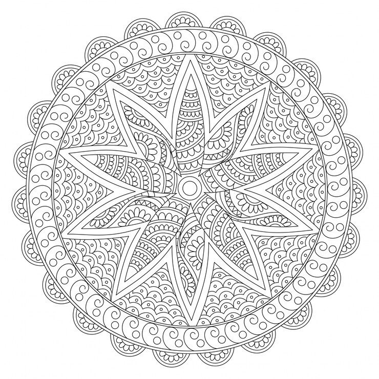 Vetor grátis design arredondado criativo de mandala floral, elemento decorativo vintage com padrão oriental para livro colorido, terapia anti-stress.