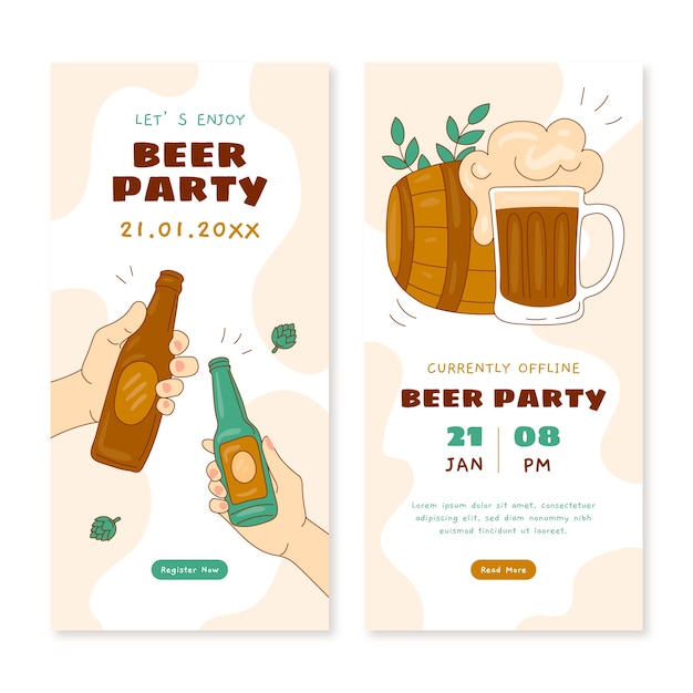 Design de banner de bar de cerveja desenhado à mão