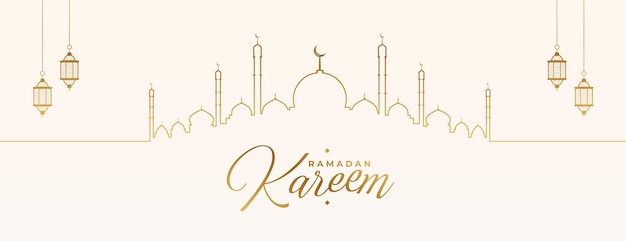 Design de banner de celebração de ramadan kareem de estilo de linha
