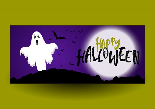 Design de banner de halloween com fantasma