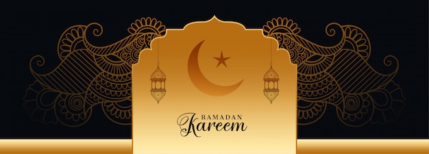 Vetor grátis design de banner festival decorativo dourado ramadan kareem