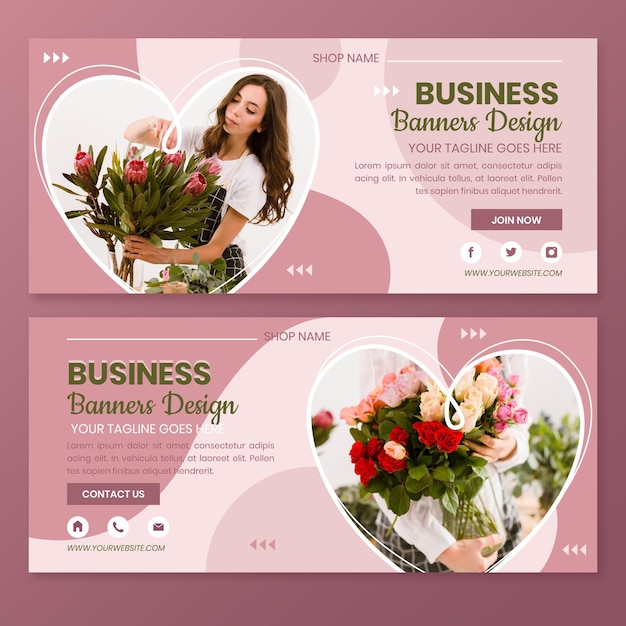 Design de banners de floricultura plana