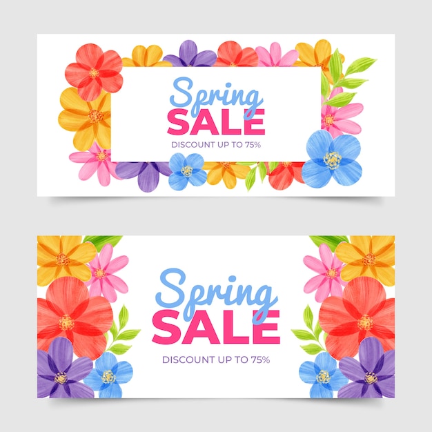Vetor grátis design de banners de venda primavera aquarela