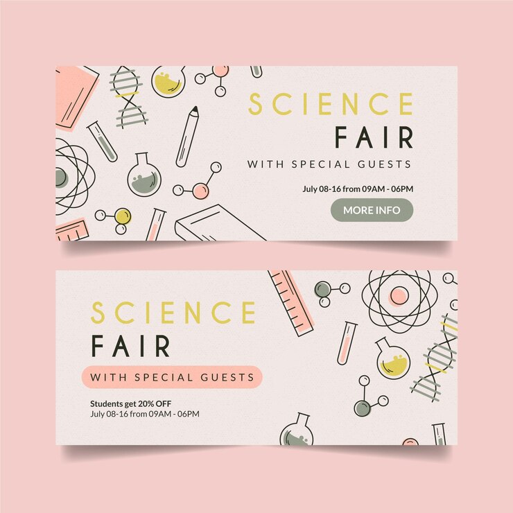 Vetor grátis design de banners para feira de ciências
