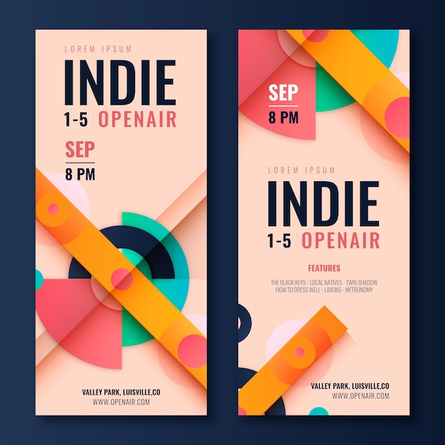 Vetor grátis design de banners planas indie para festival