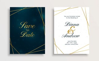 Design de cartão de convite de casamento real royal linha dourada