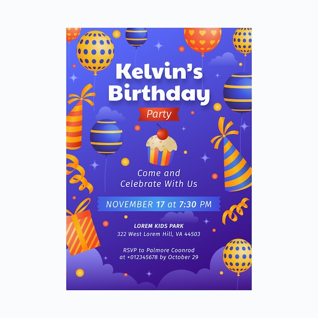Vetor grátis design de cartão de convite de festa infantil gradiente
