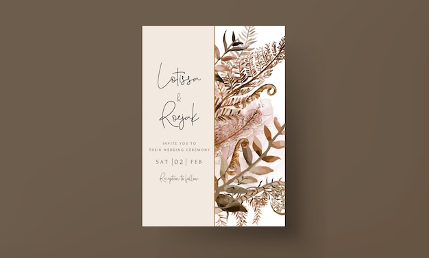 Design de cartão de convite de grinalda de folhas desenhadas à mão