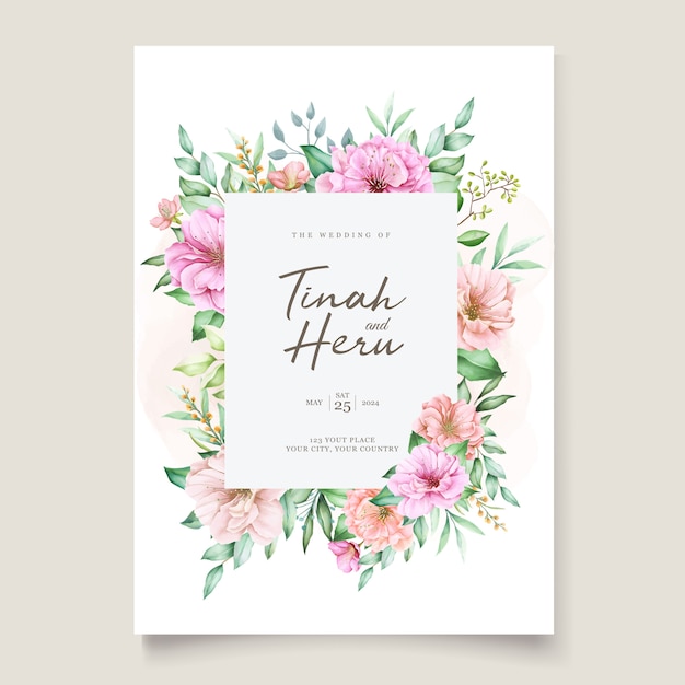 Design de cartão de convite floral aquarela
