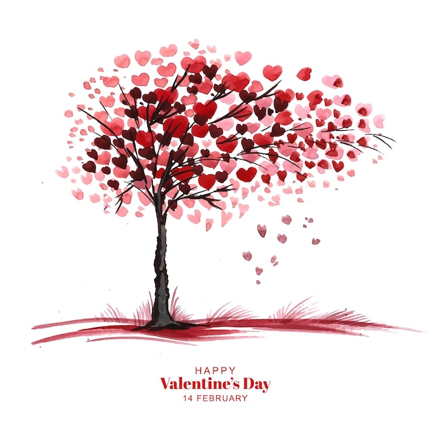 Design de cartão de dia dos namorados de árvore em forma de coração bonito