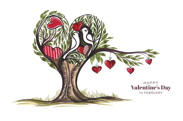 Vetor grátis design de cartão de dia dos namorados de árvore em forma de coração bonito