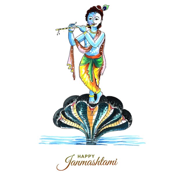 Design de cartão de ilustração de arte digital Krishna Janmashtami