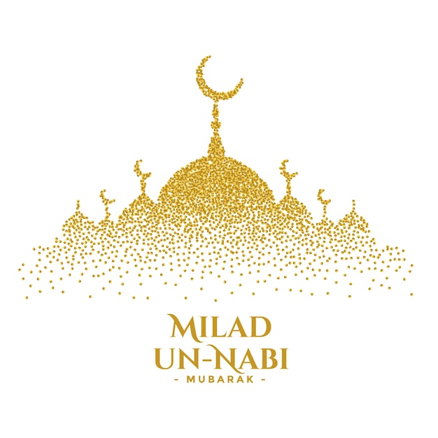 Design de cartão de mesquita milad un nabi dourado brilha