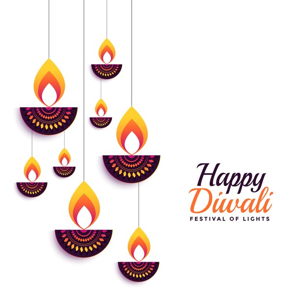 Design de cartão decorativo feliz diya festival de diwali