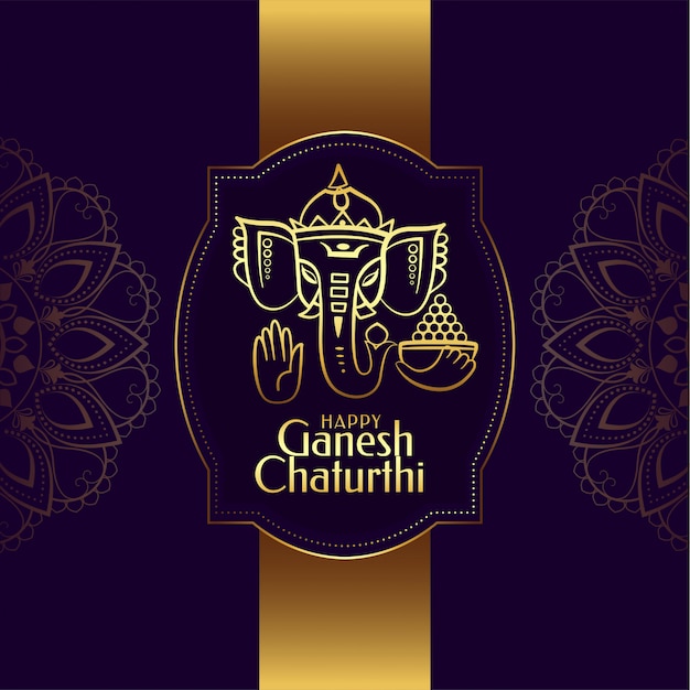 Design de cartão do festival dourado de Ganesh chaturthi