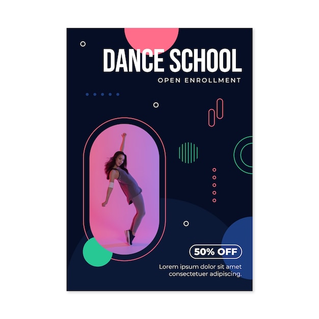 Vetor grátis design de cartaz de escola de dança desenhado à mão