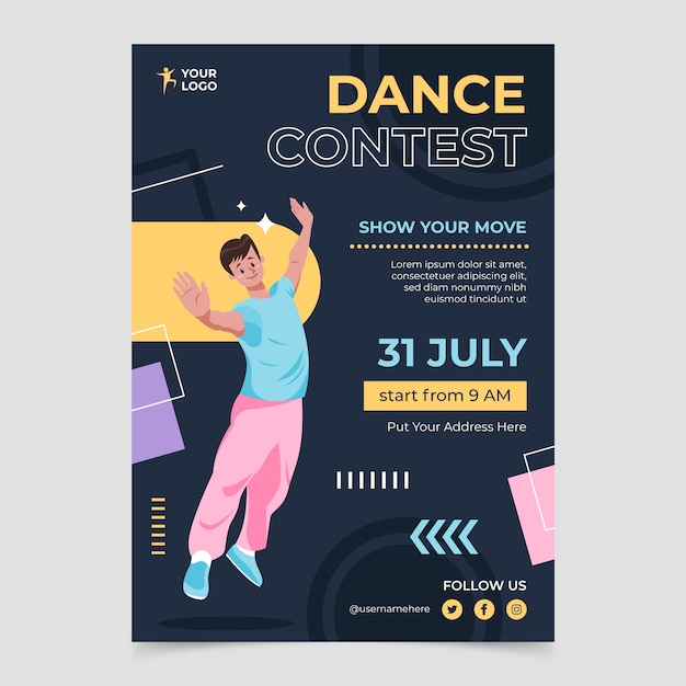 Vetor grátis design de cartaz de escola de dança desenhado à mão