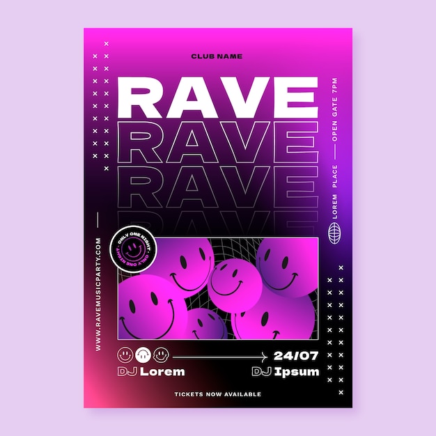 Design de cartaz de festa rave gradiente